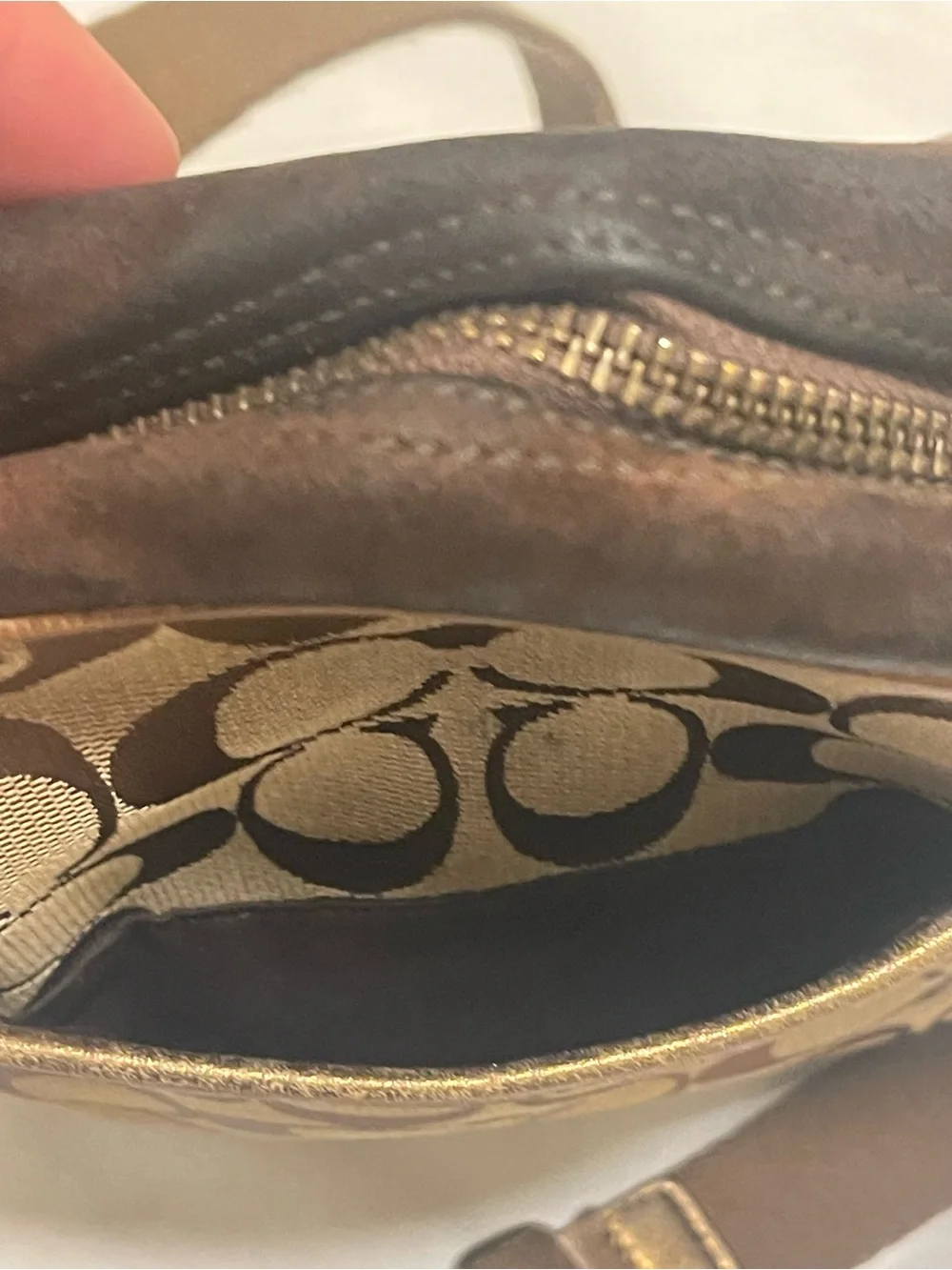 Coach Brown Signature Canvas & Metallic Leather Crossbody Bag